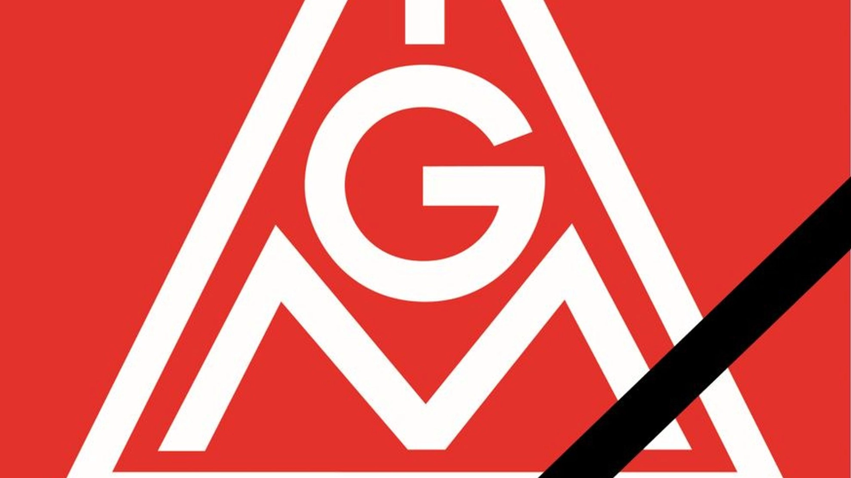 Das IG Metall Logo mit Trauerband.