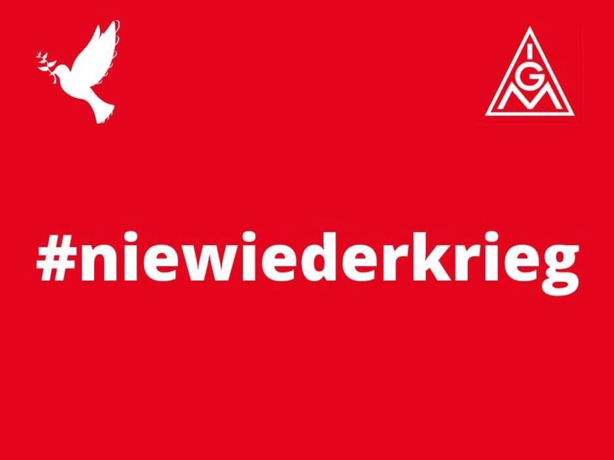Nie wieder Krieg, roter Hintergrund, Friedenstaube