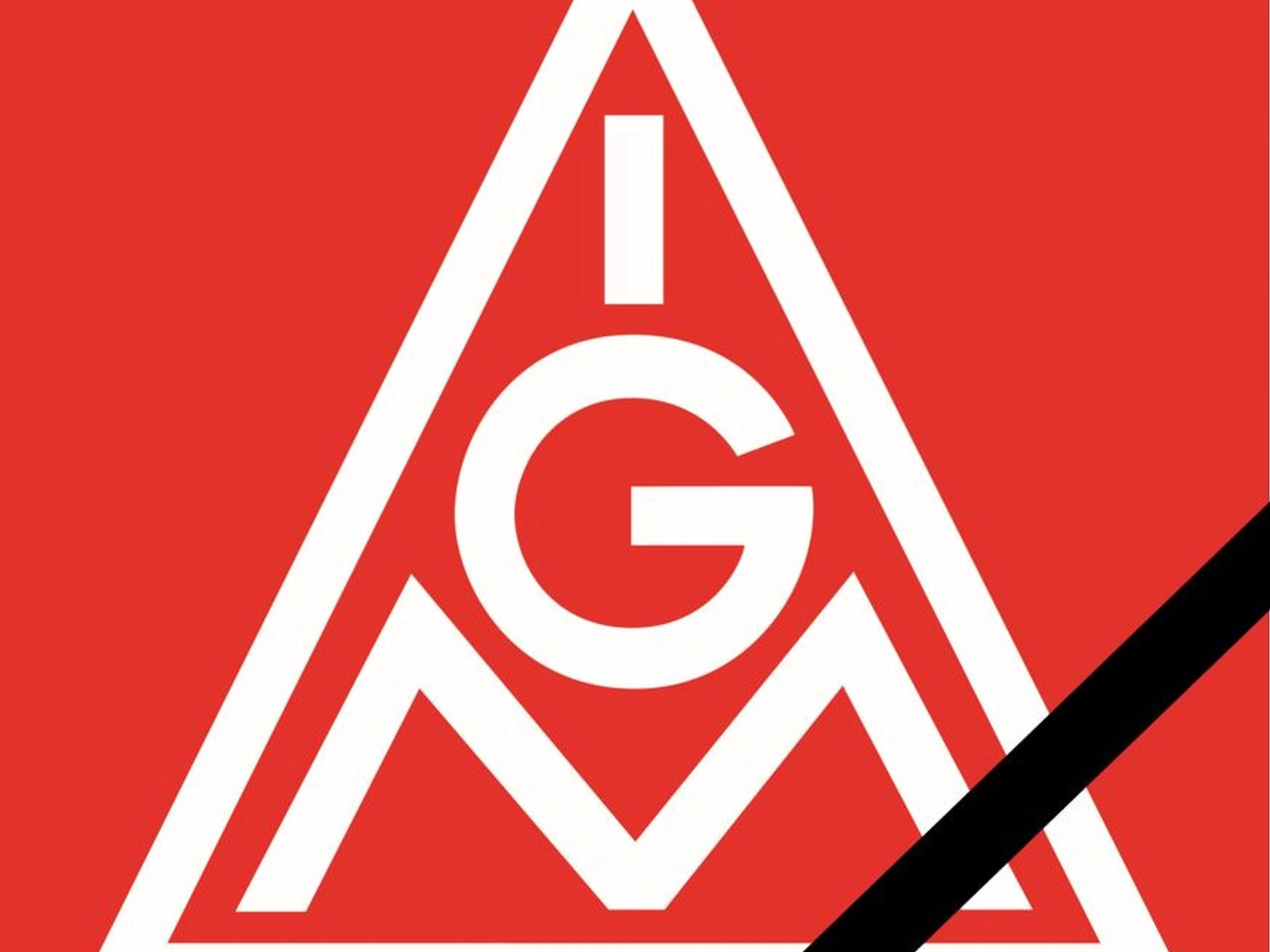Das IG Metall Logo mit Trauerband.